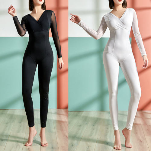 网纱长袖体操服女空中连体瑜伽服