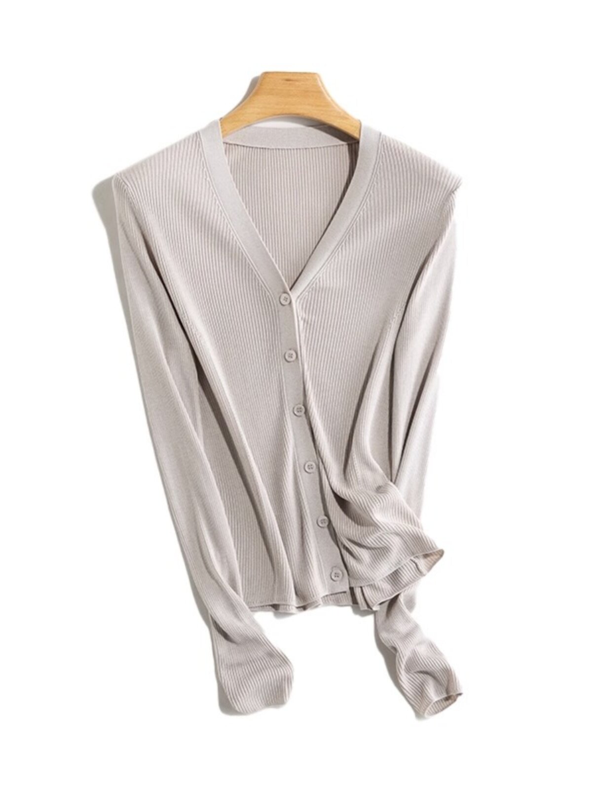 이론 앵거스 다목적 뽕나무 실크 시원한 얇은 탑 에어컨 셔츠 여성용 수직 피트 스트립 프렌치 니트 가디건