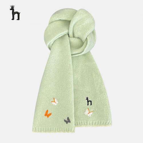 哈吉斯船长日系蝴蝶刺绣针织围巾女冬韩系氛围感加厚保暖护颈围脖