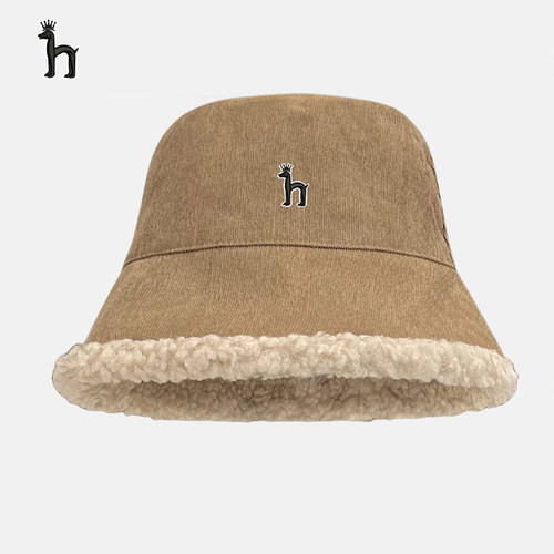 哈吉斯船长羊羔毛双面渔夫帽子女款秋冬季保暖百搭毛绒显脸小盆帽