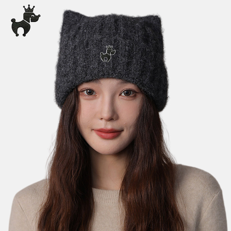 哈吉斯船长猫耳朵帽子女冬韩版保暖针织毛线女款秋冬显脸小猫耳帽