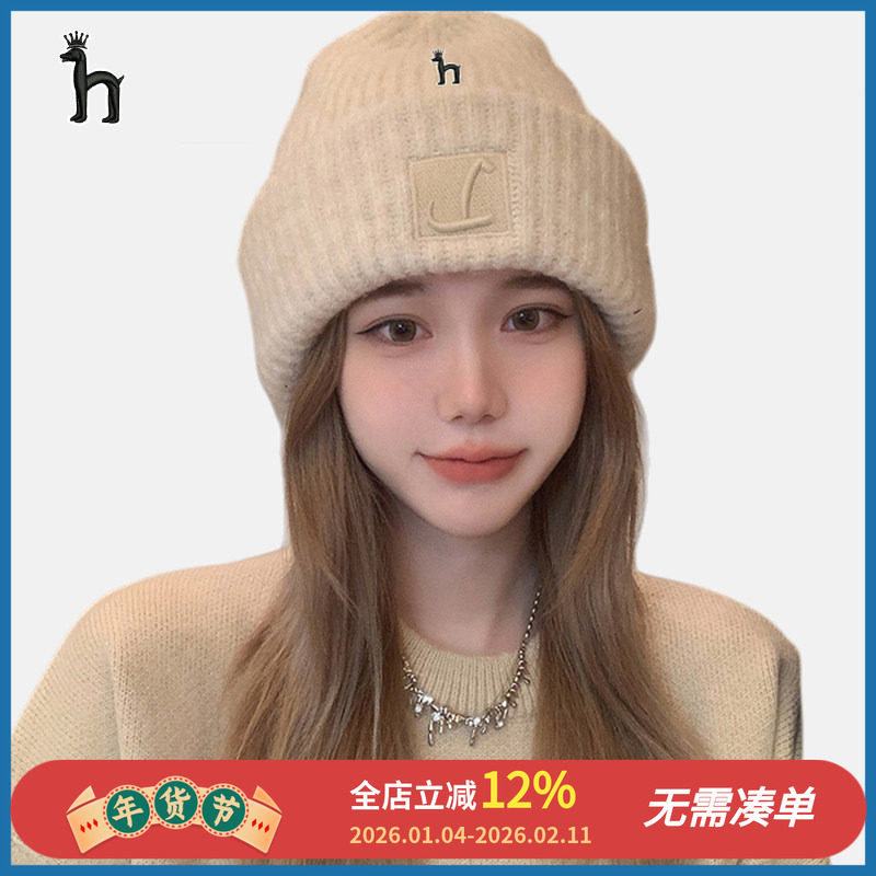 哈吉斯船长大头围冬款女堆堆毛线帽可爱显脸小冷帽百搭宽松针织帽