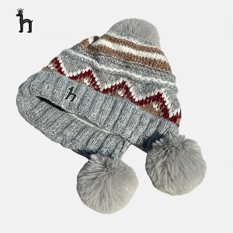 哈吉斯船长加绒毛线帽女冬加厚保暖套头滑雪护耳毛球针织帽大头围