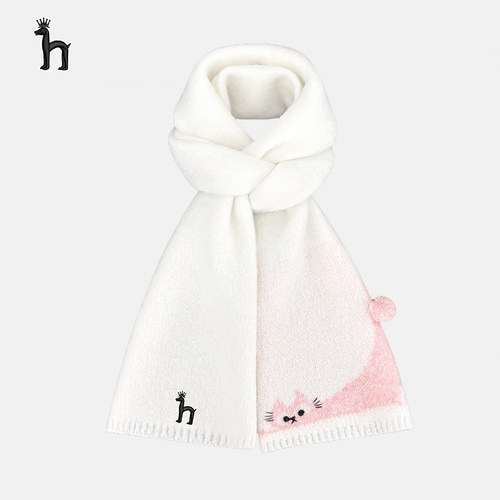 哈吉斯船长韩版慵懒小猫刺绣针织围巾冬百搭保暖软糯毛线围脖情侣