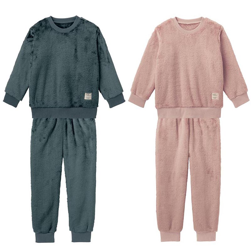 出口日本童装冬季儿童珊瑚绒保暖家居服套装男童女童加绒睡衣柔软