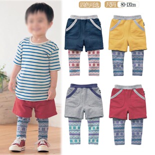 25新款童装裤子男女儿童纯棉套裤春季款宝宝假两件裤子短裤长裤潮