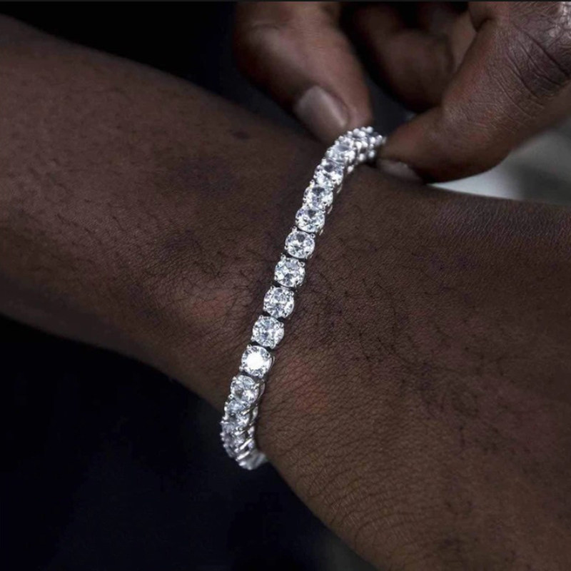 欧美3mm4mm单排网球链tennisbracelet铜微镶锆石男女满钻嘻哈项链