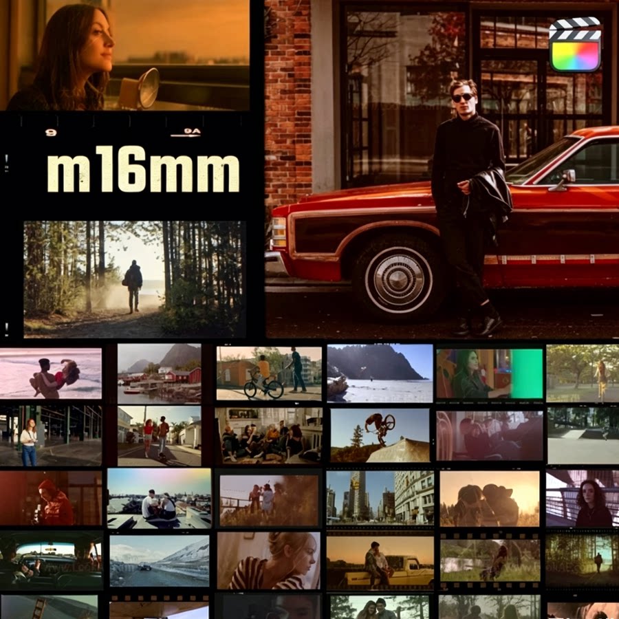 FCPX插件-30个复古怀旧电影胶片边框刮痕视觉特效预设 m16mm