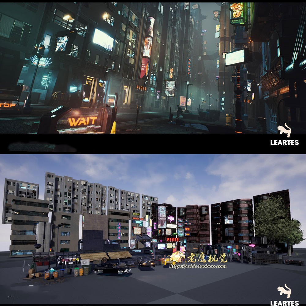 UE科幻赛博朋克街道楼房建筑公共设施3D模型 Unreal格式