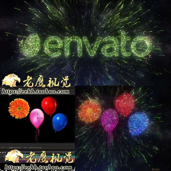 AE模板 漂亮梦幻新年节日烟花汇聚文字Logo图片动画特效工具包