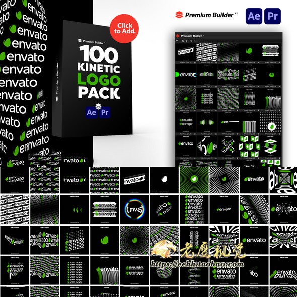 AE脚本模板+PR预设 100种创意排版运动Logo动画展示
