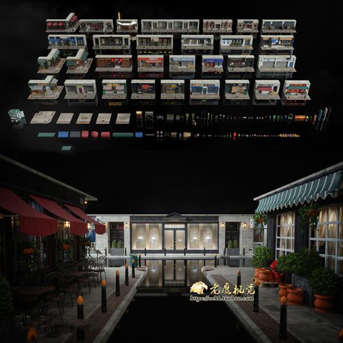 城市商店楼房建筑街道3D模型 C4D/MAX/FBX/OBJ/Maya/Blender等