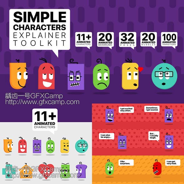 AE模板+PR预设-抽象可爱卡通角色简单小人物MG动画解说工具包