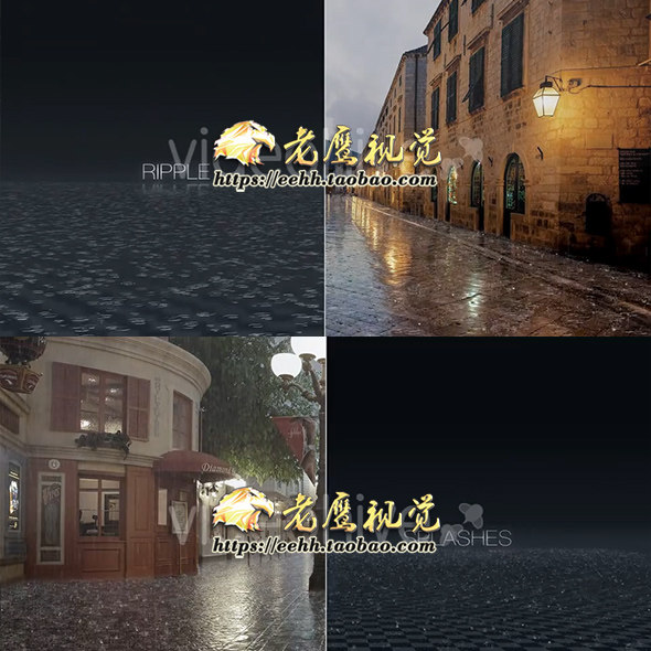 20组下雨水高清视频素材(带透明通道FCPX/PR/ED/vegas等+AE工程)
