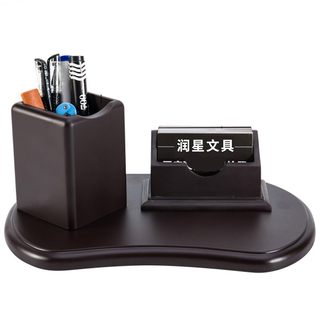 办公室木质笔筒桌面收纳盒创意时尚多功能商务企业名片文具台摆件