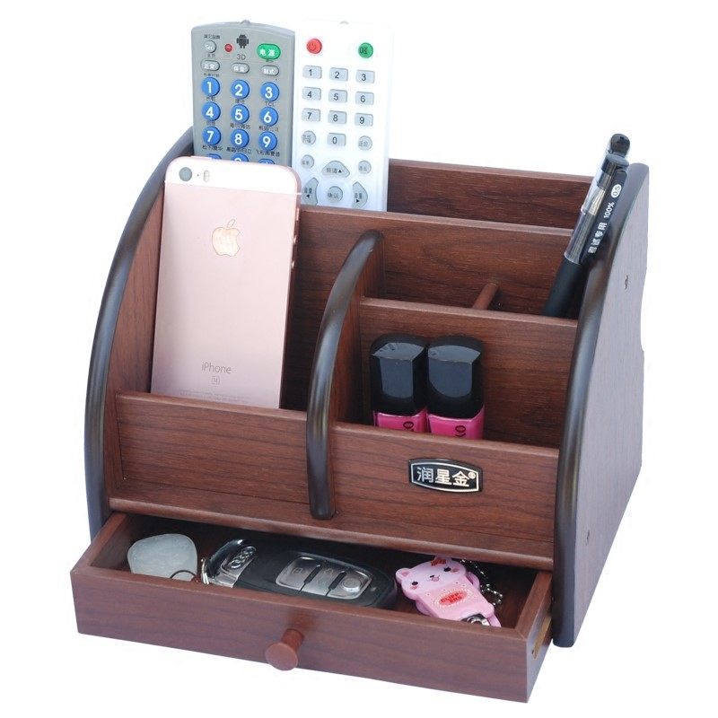 复古摇遥控器客厅茶几办公木制欧式手机化妆品桌面收纳盒木质少女,收纳整理,桌面收纳盒,淘宝优惠券,粉丝福利购,淘宝优惠卷