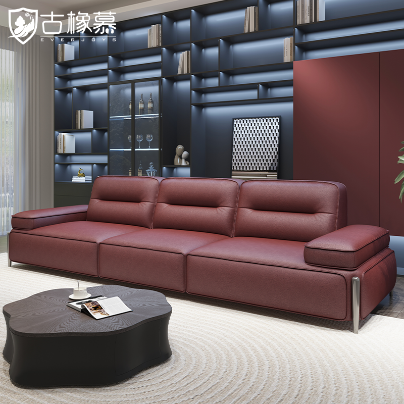 大黑牛金刚半青全青全真皮红色沙发客厅2025新款小户型轻奢高级感