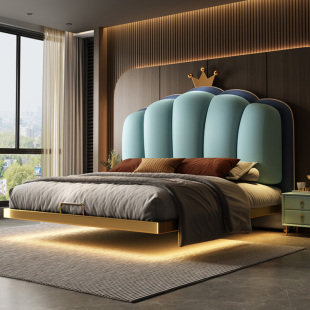 2026年新款悬浮花瓣真皮床主卧室大床高端大气1米8双人床2米x2米2