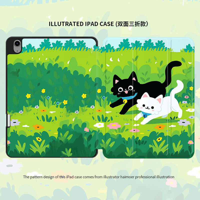 卡通相依猫咪小众潮流华为matepro适用苹果2022款ipadpro十代11三折ipad小米6pro书本保护壳10.2寸pro/air4/5