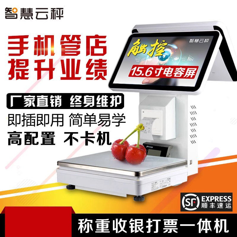 水果蔬菜便利店称重收银一体机生鲜电子称熟食卤菜电脑触膜秤系统