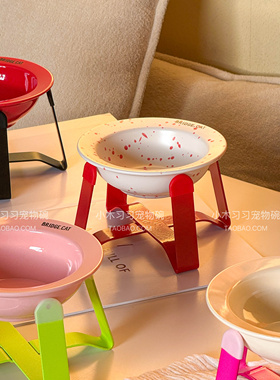 飞碟自定义配色 韩国BD陶瓷猫狗宠物碗粮水碗增高护平口防黑下巴