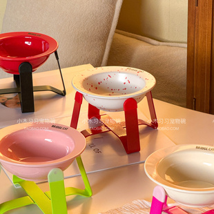 飞碟自定义配色 韩国BD陶瓷猫狗宠物碗粮水碗增高护平口防黑下巴