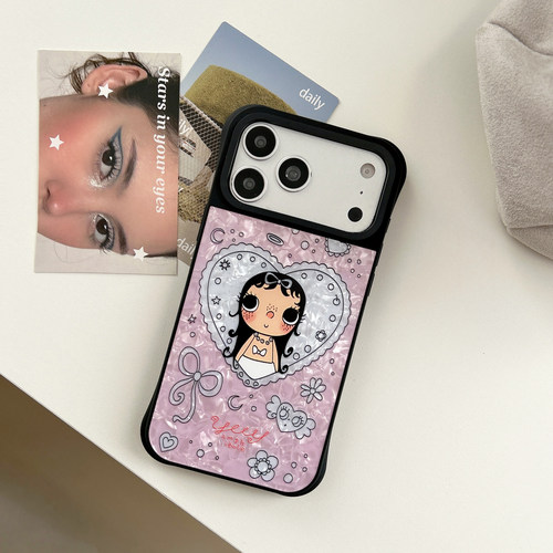 新款yuy小玉女孩贝母款四角防摔适用于iPhone苹果17 16Pro Max手机壳15 14Pro max磁吸13保护壳套