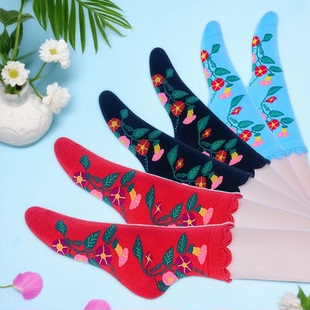 中老年妈妈女袜秋冬保暖耐穿厚款 新款 中筒袜荷叶边棉袜 梁涛王