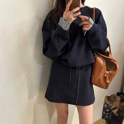 秋季运动套装女时尚百搭休闲圆领长袖卫衣半身短裙两件套装