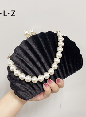 晚宴手拿包女搭配晚礼服的包宴会珍珠手提包丝绒小包包穿旗袍手包