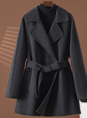 高端双面羊绒大衣女中长款2025新款修身收腰赫本风羊毛呢外套