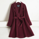 暗扣毛呢外套新款 紫红色双面羊绒大衣女中长款 小个子气质减龄反季