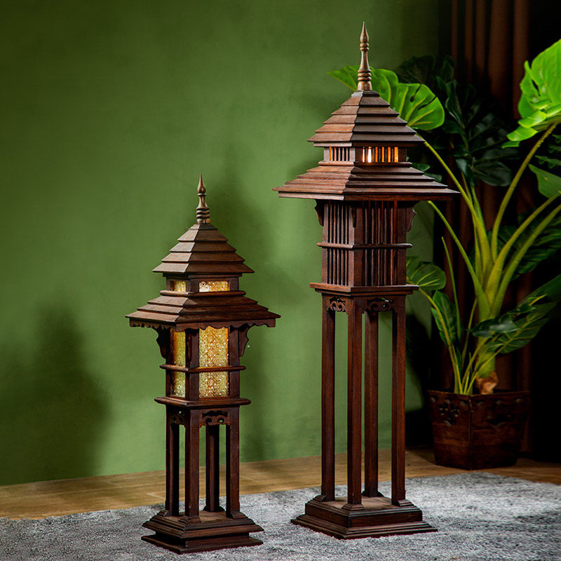泰吉利东南亚风格花园实木落地灯泰国木制庭院灯泰式酒店会所灯具
