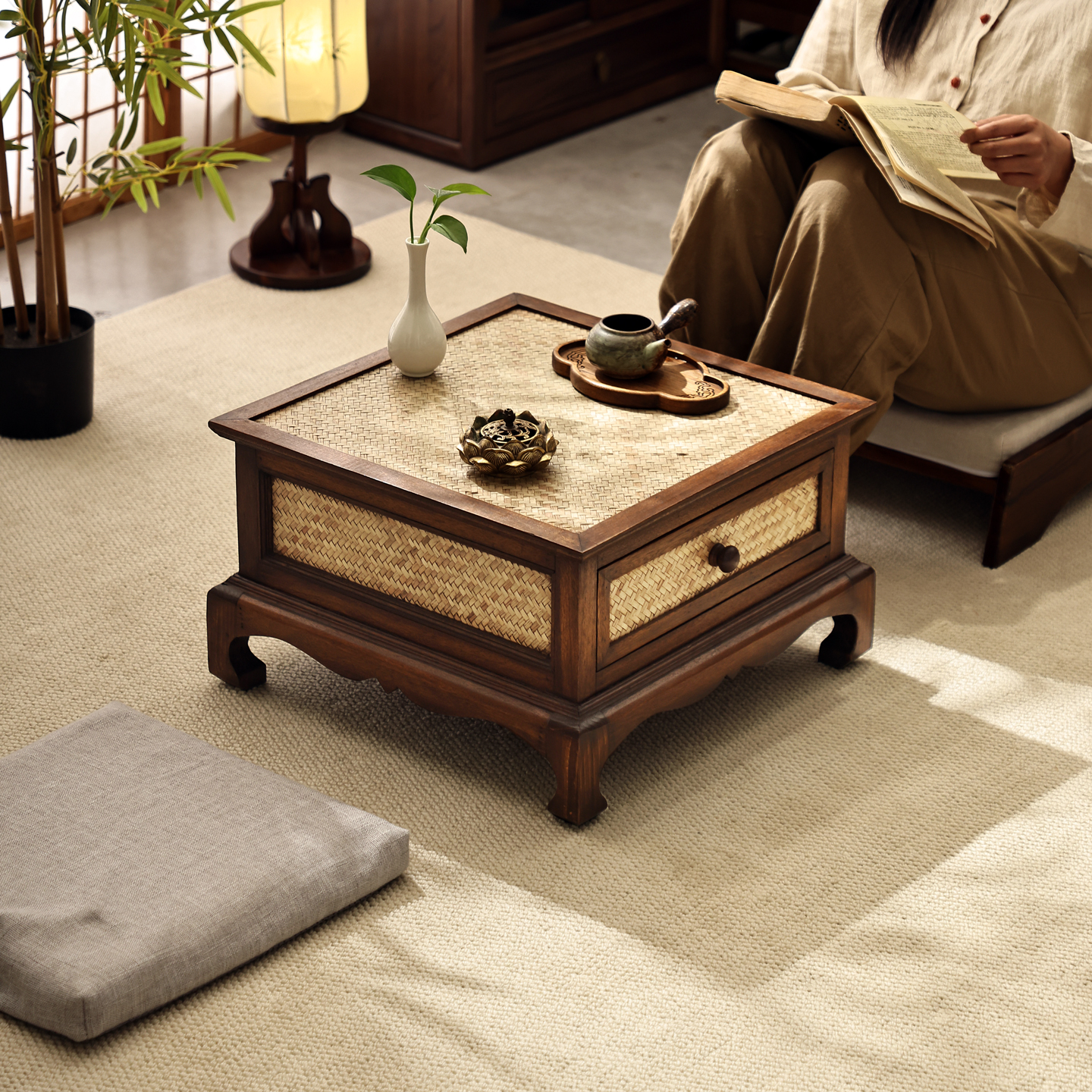 日式榻榻米桌子小茶几竹编飘窗桌