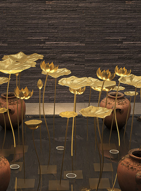 异丽荷叶水池楼梯金色落地摆件