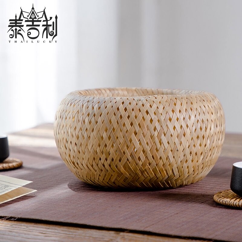 创意家用竹编水果盘西点盘面包薯条盘早餐圆形展示托盘子杂物收纳
