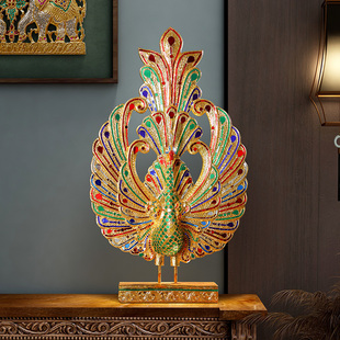 家居客厅玄关电视柜创意装 东南亚泰式 饰品摆设孔雀开屏摆件工艺品