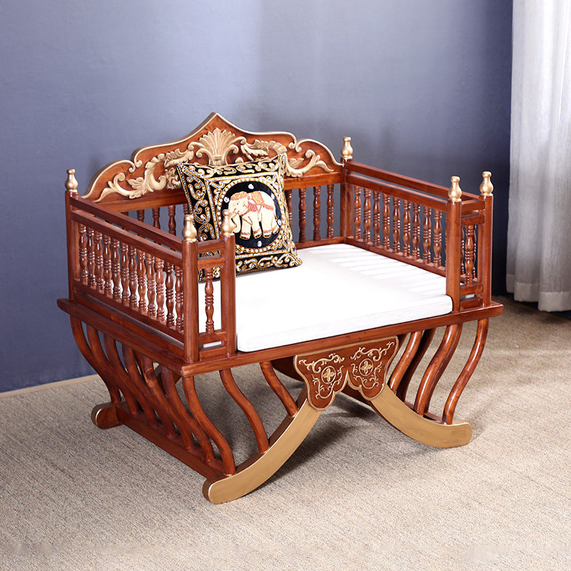 泰吉利新中式实木客厅沙发坐垫带靠背东南亚风格泰式会所软装家具