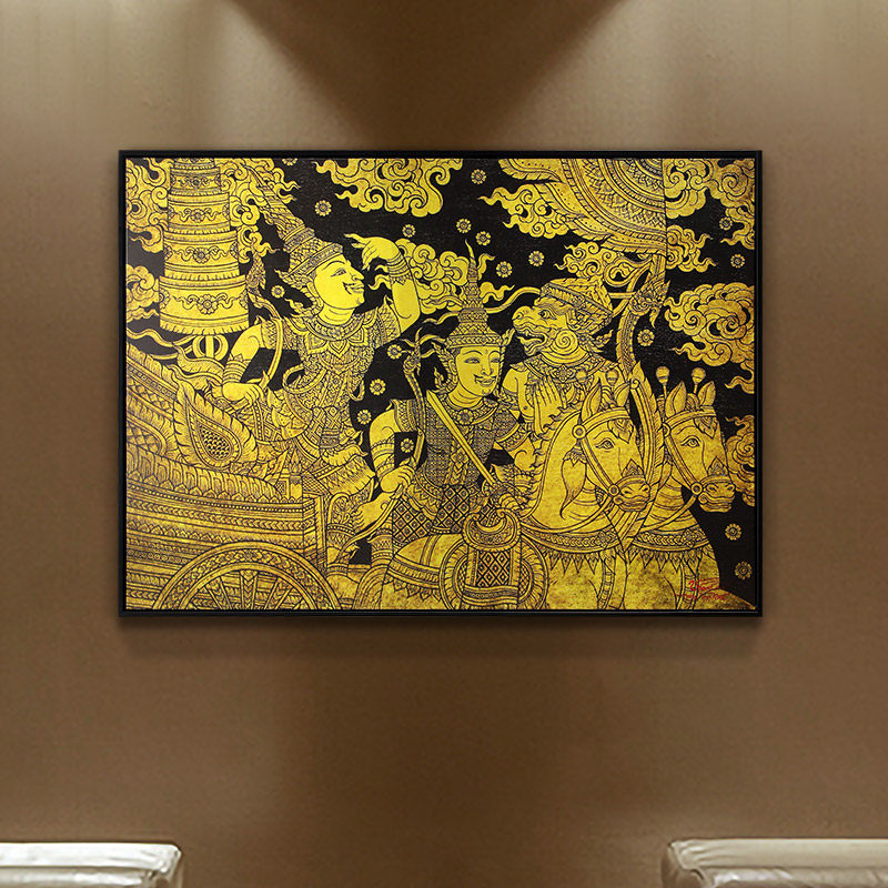 泰国喷绘人物金箔画玄关客厅壁画装饰画酒店会所过道走廊挂画版画