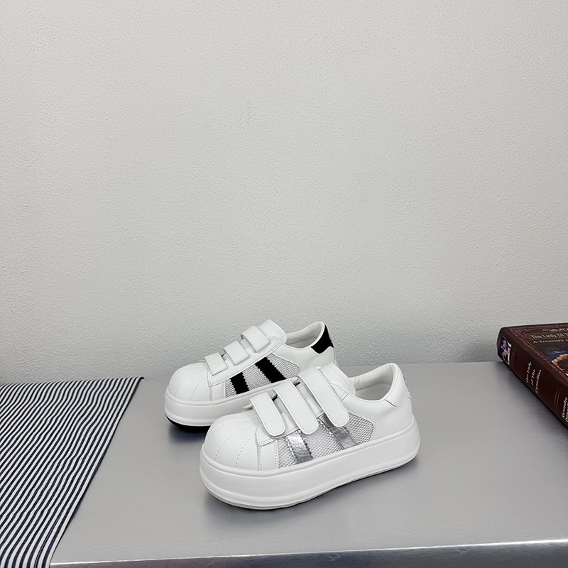 韩版贝壳头厚底网面板鞋女2026夏季粘扣增高透气百搭运动休闲鞋潮