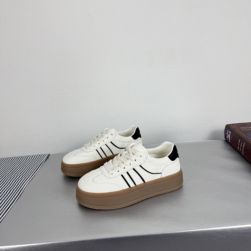 韩版真皮厚底小白鞋女2026年春季新款轻便系带百搭休闲鞋轻便板鞋,女鞋,时尚休闲鞋,淘宝优惠券,粉丝福利购,淘宝优惠卷