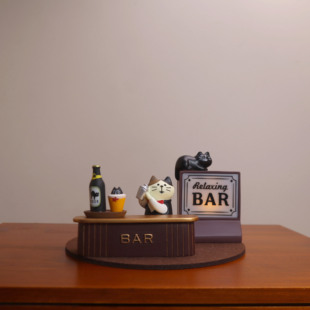 可爱猫咪小夜灯酒吧微缩场景迷你桌面ins氛围感装饰摆件咖啡吧台