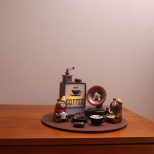 美式美拉德慵懒风咖啡猫咪装饰小摆件氛围感复古小夜灯桌面小礼物