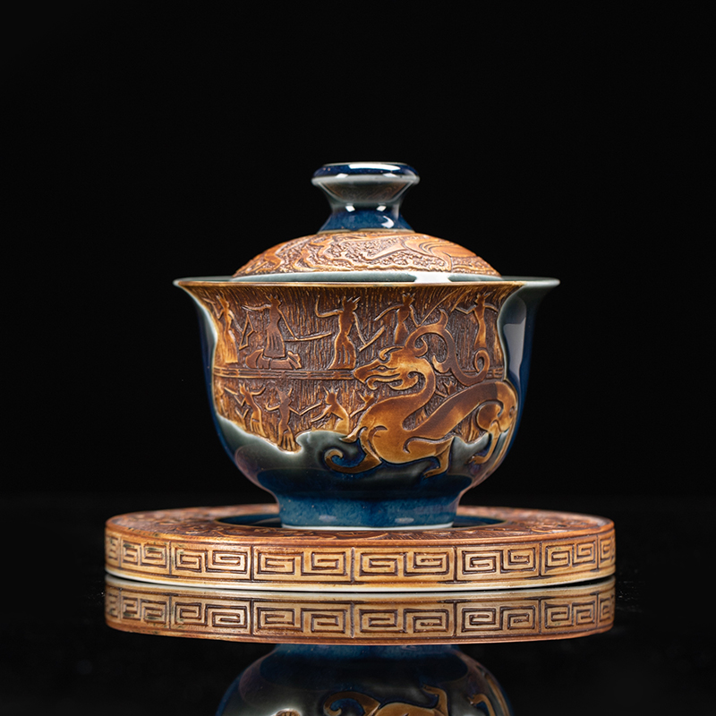 大号不烫手浮雕龙盖碗