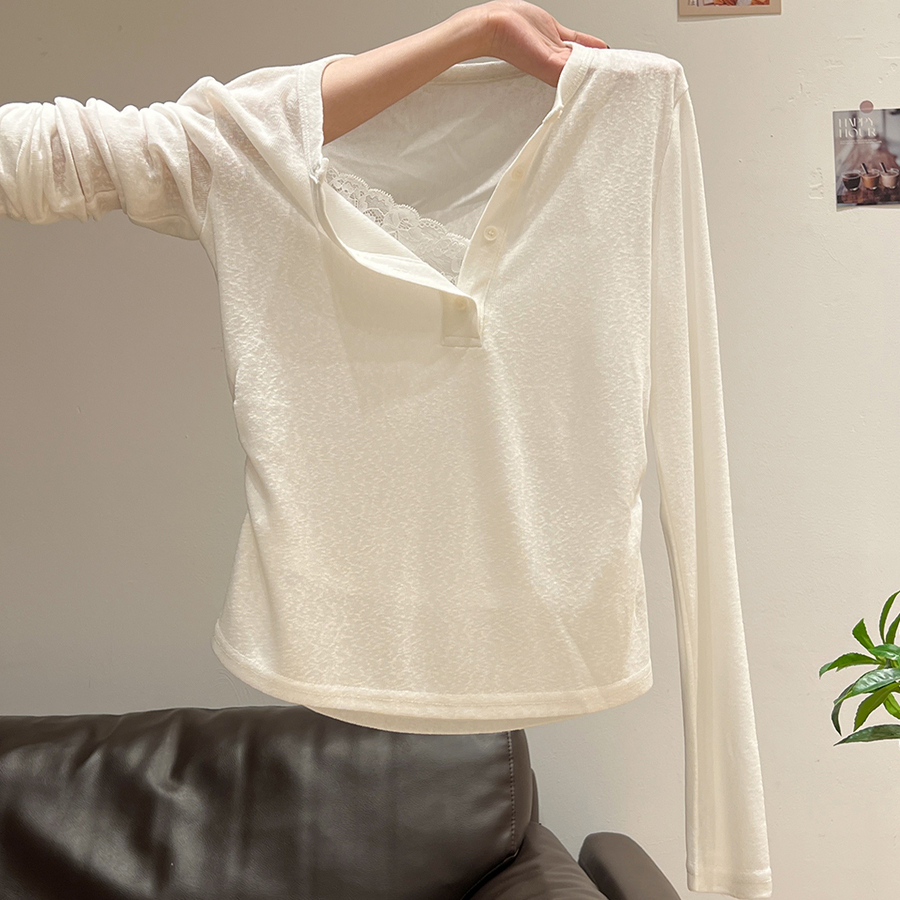 纯欲V领蕾丝防晒薄款微透罩衫
