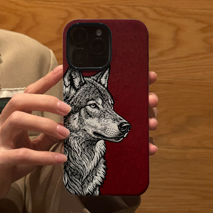 小众红底雪白狼王 适用苹果华为iPhone17ProMax手机保护外壳16 15Plus 14新款13磨砂12情侣11防摔Pura80男女
