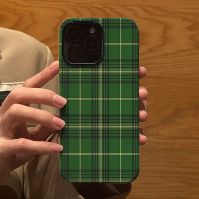 绿色格纹衬衫肌理适用苹果iPhone16Promax手机壳15磨砂14二合一13全包12防摔17Pro新款Xsmax情侣保护套男女