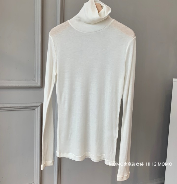 羊毛天丝纯色高领长袖打底衫