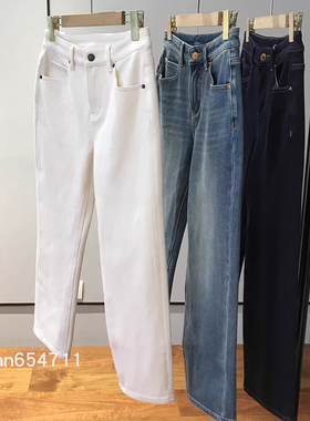 贸易单，非常非常到赞！！一体加绒小直筒法棍高腰直筒牛仔裤