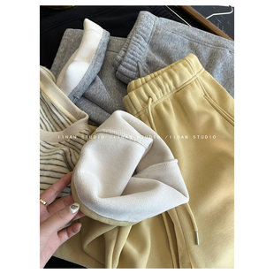 休闲卫裤 AMR 加绒加厚保暖舒适束脚直筒裤 一条过冬 女秋冬新